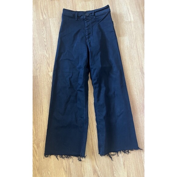 Zara Black High Waist Raw Hem Wide Leg Jeans Size 4 - Picture 1 of 8